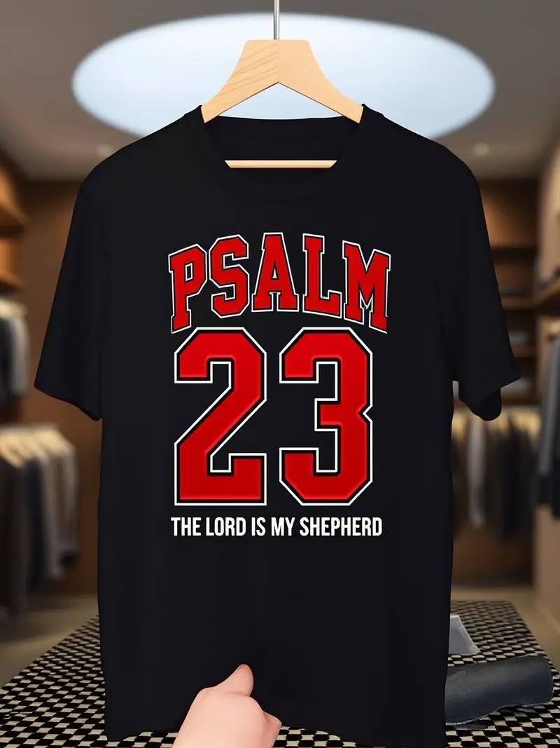Psalm 23 The Lord Is My Shepherd Classic Retro Style Crew Neck Short Sleeve T-Shirt, Machine Washable Top For Casual Sports