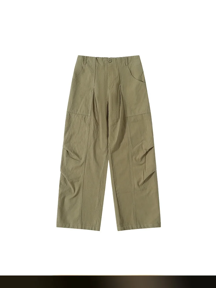 

American Retro Waed Color Pleated Workwear Straight Leg Pants Men Spring New Loose Casual Couple Long Trousers