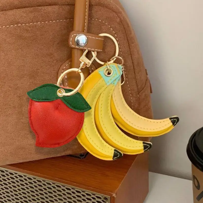 

PU Leather Fruit Keychain Bag Pendants Cute Banana Peach Bag Charms Key Ring Waterproof Women's Bag Accessories Fashion Decor
