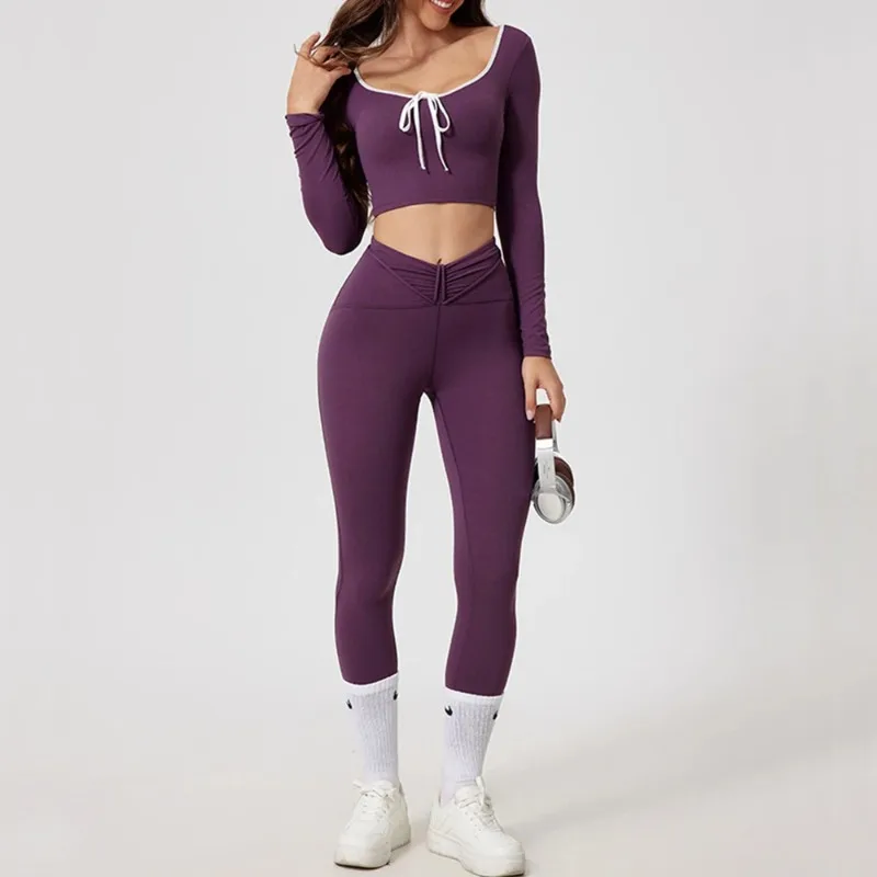 

Новый комплект для йоги 2026 года: утепленная сетчатая футболка с длинным рукавом и облегающие леггинсы Bare-Sense, спортивный костюм для фитнеса