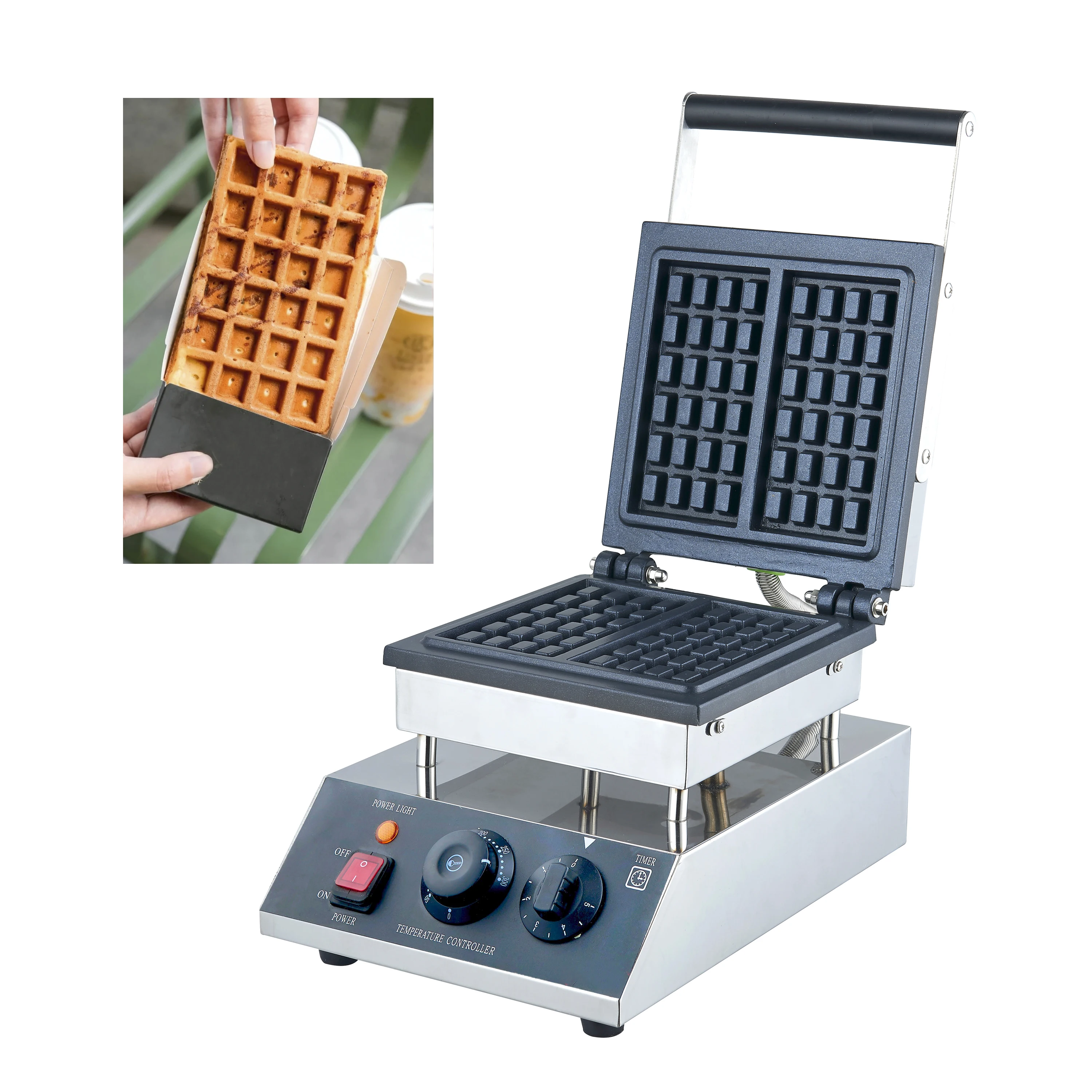 Latest Fashion Design Electric Breakfast Machine Temperature Control Square 2-slice large Non-Stick Fixed Waffle Maker