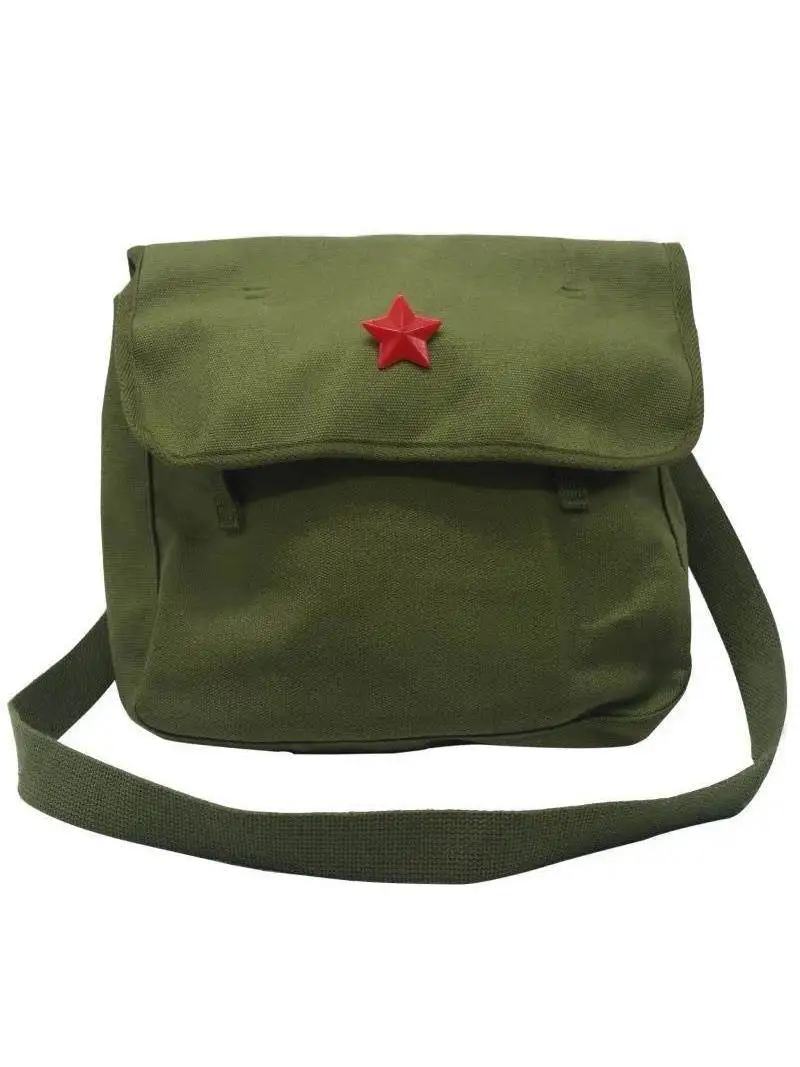 Red  Canvas Satchel Bag for July 1st Gift Retro National Day Liberation Green Bookbag Crossbody Bag with Five Stars