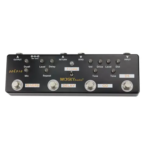MOSKY SOL918 기타 멀티 이펙트 페달, 왜곡 오버드라이브 FX 루프 지연 리버브 이펙트 페달, 기타 베이스용 금속 쉘