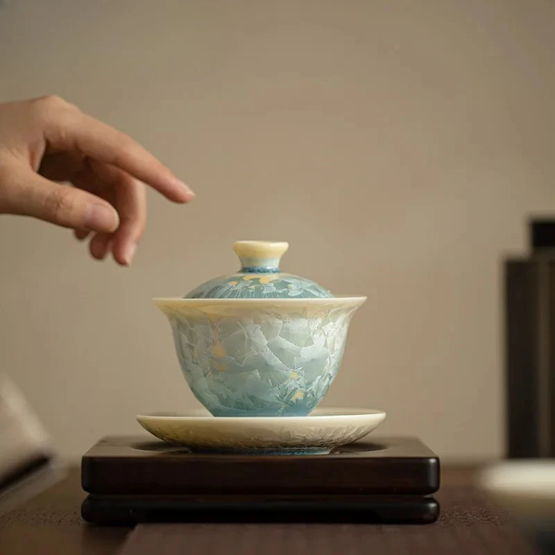 

Чайница-гайвань Zen из керамики с кристаллической глазурью, 150 мл, антиожоговая, в старинном стиле, для чайной церемонии, декоративная посуда