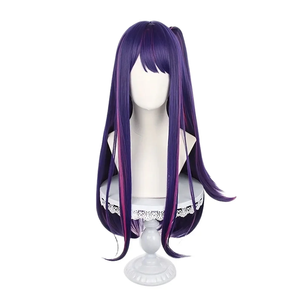 I Push The Kid Hoshino Ai Wig Cosplay, Wig Cosplay Anime ekor kuda tahan panas sintetik panjang ungu mawar merah muda