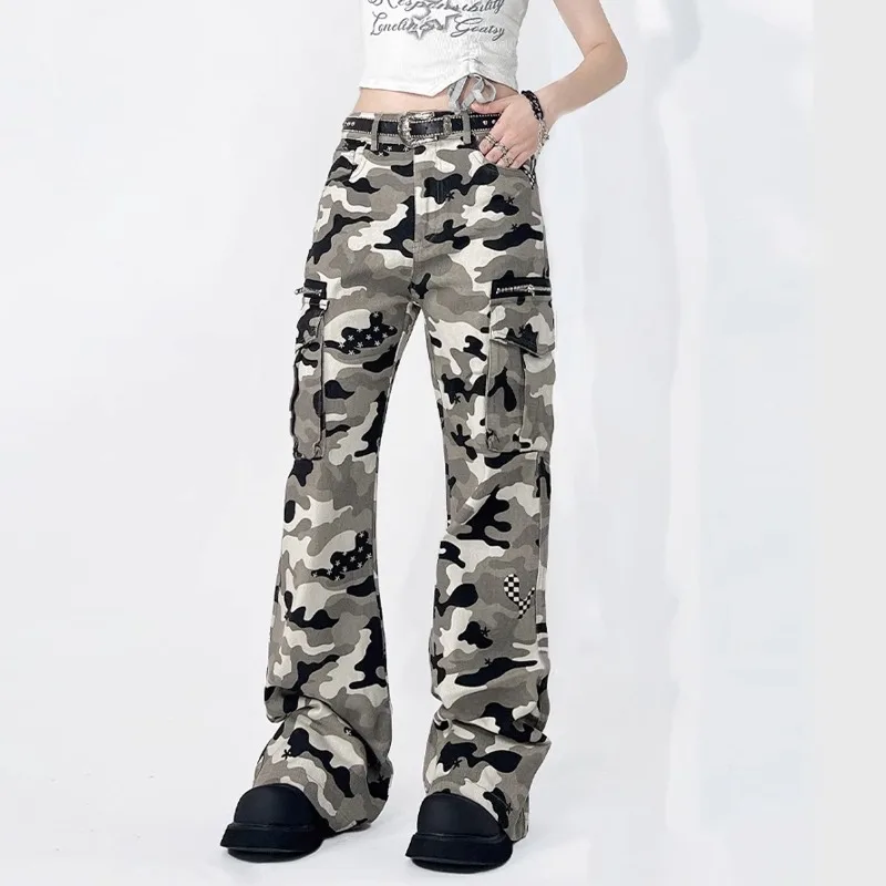 OR FL American Retro Cargo Camouflage cotton Pants Women's Trendy Brand Baggy Wei La Slacks Camouflage Cargo Trousers Women Y2k