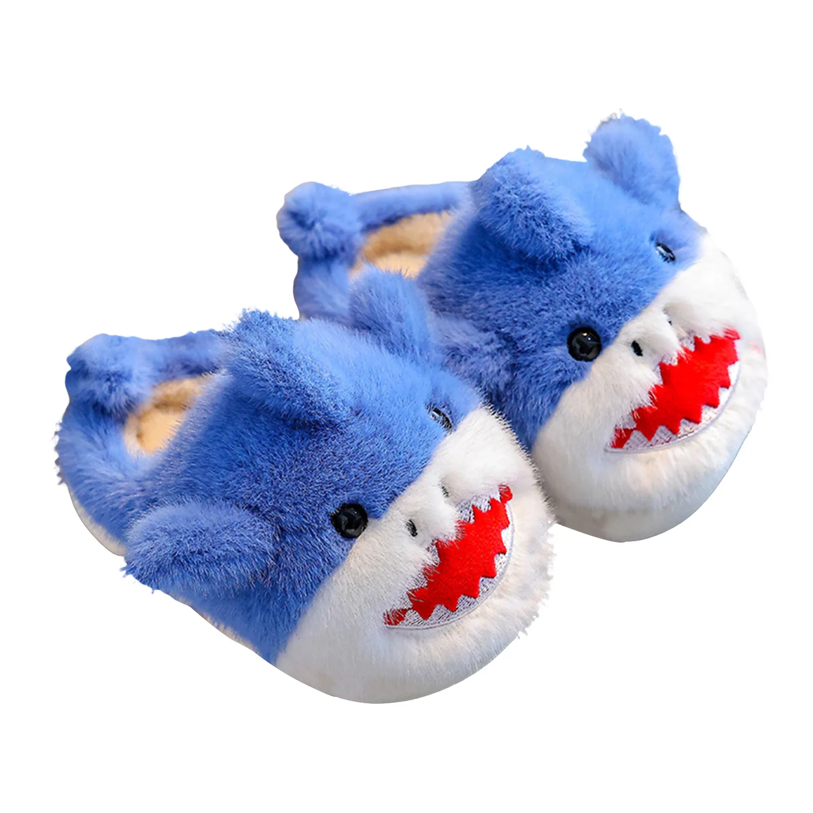 

Animal Slippers Set Shark Design Warm Fuzzy Footwear for Family Cozy Warm Plus Velvet Thick Sole Parent Child Toddler Slippers