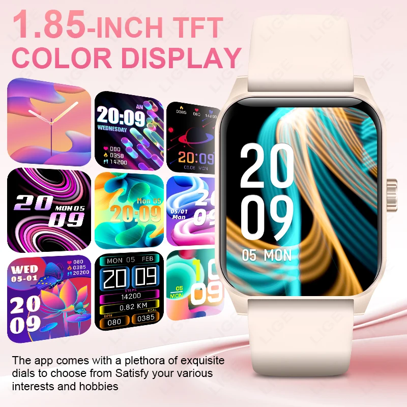 LIGE Neue Smartwatch Frauen Bluetooth Anruf AI Stimme Assistent 1,85 "HD Display Uhr Für Andrio IOS Gesundheit Sport Smart uhr Frauen