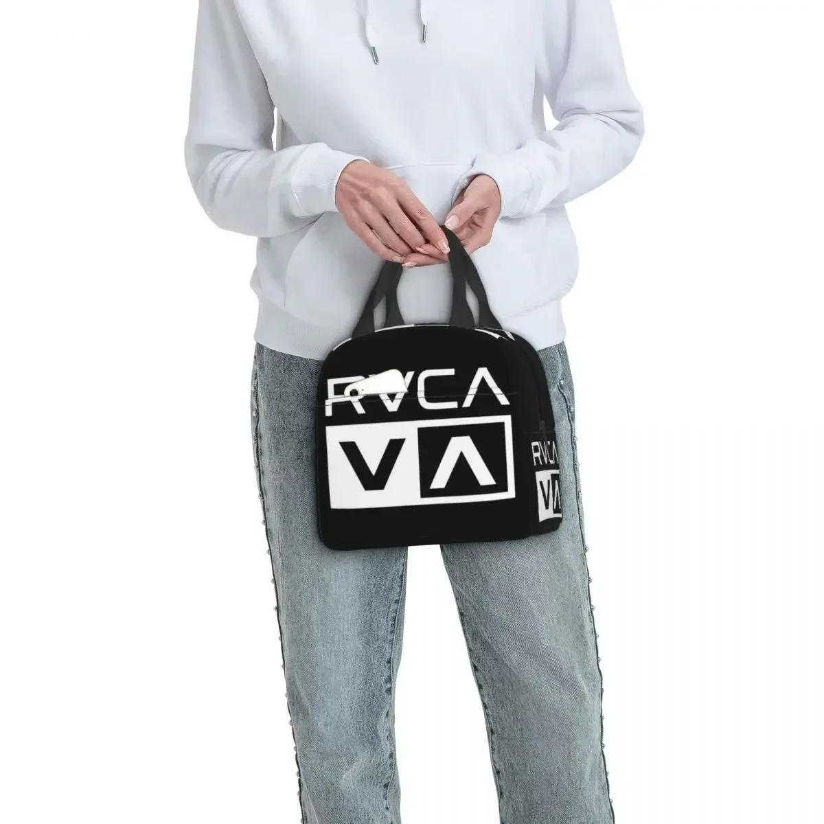 White Rvca Clothes Lunch Bags Bento Box Portable Lunch Tote Resuable Picnic Bags Cooler Thermal Bag for Woman Student Work