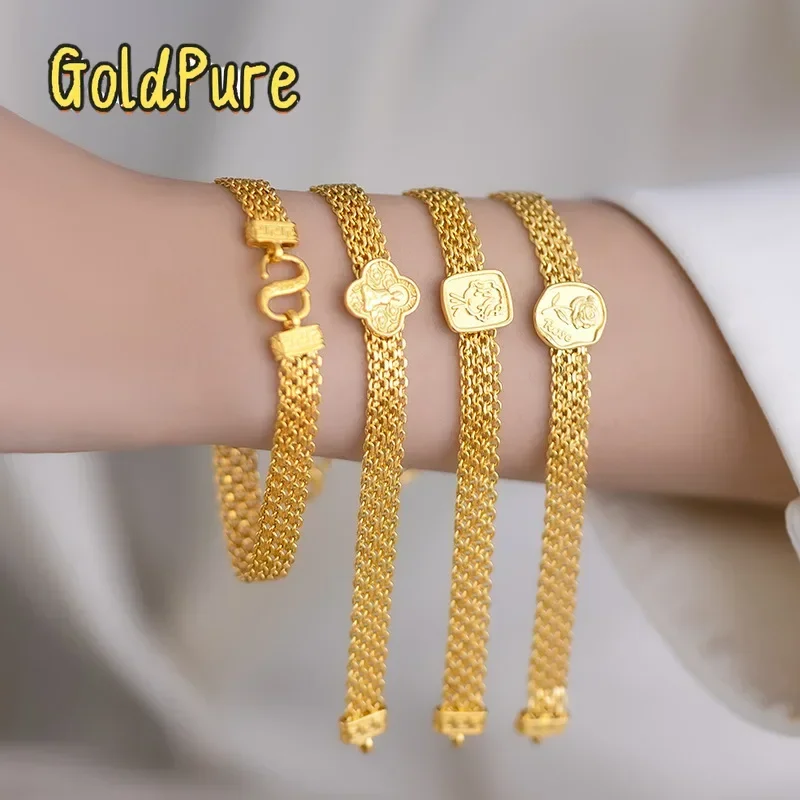 Goldpure Women's 9999 24K Real Gold Niche Light Luxury High-end Woven Little Prince Dial Bracelet Design Rose Width Wedding Gift