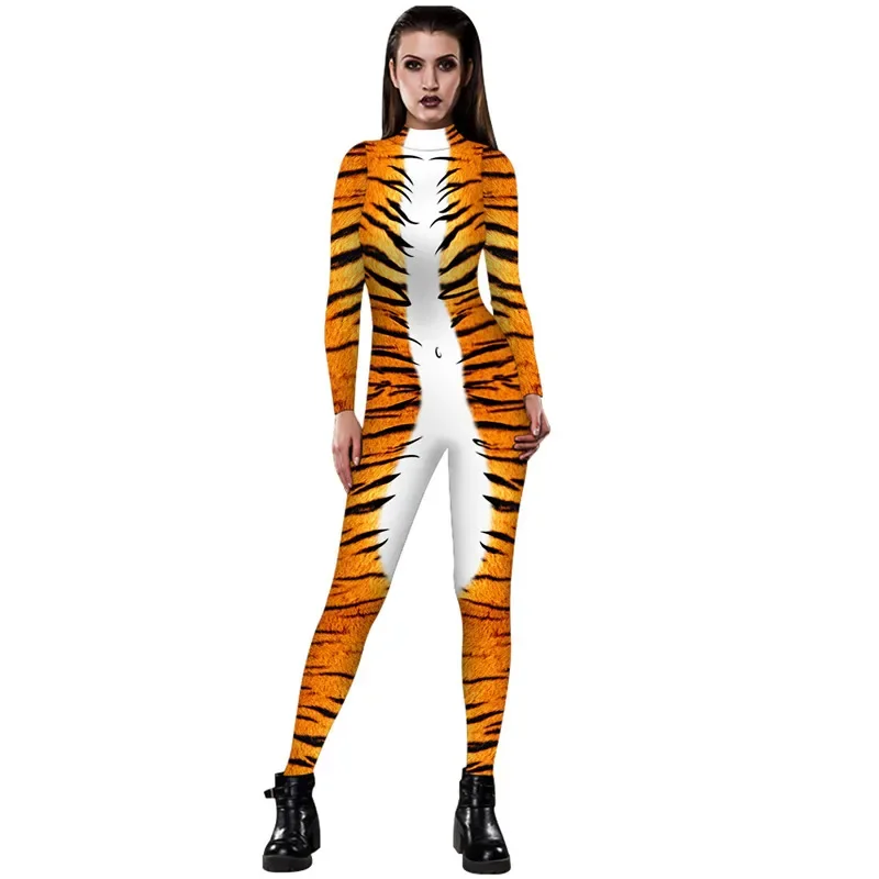 Nowe seksowne kostiumy na Halloween dla kobiet wąż tygrys zebra lampart drukowanie 3D zwierząt Cosplay Zentai garnitur body kombinezony