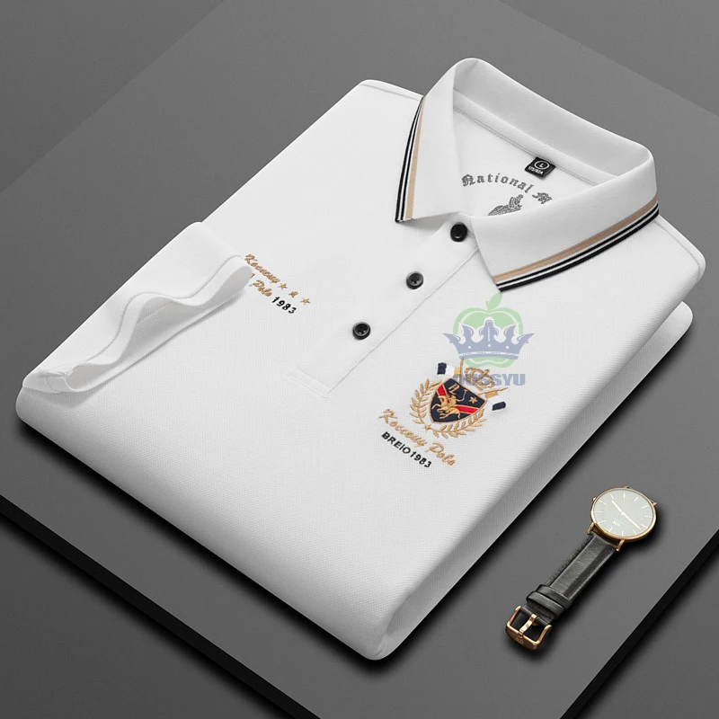 Classics Shield Badge Embroidery Polo Shirt Men Summer Thin Breathable Lapel Short-Sleeved Tops Golf Shirt Male Brand Clothing