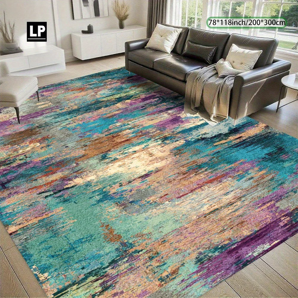 VIKAMA Vintage Abstract Paint Streak Rectangle Rug Multicolor Brush Texture Anti Slip Easy Care Big Family Living Room Carpet