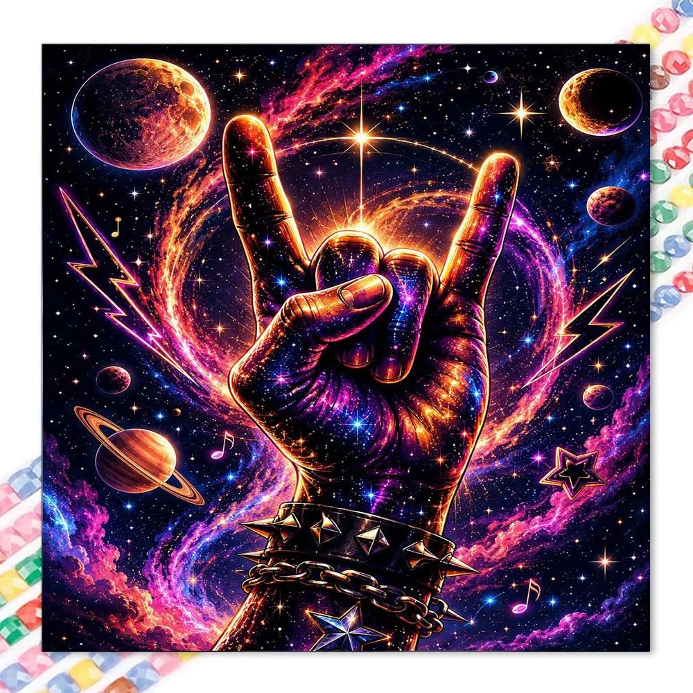 1Pcs, 5D-DIY, Round Diamond Painting Set, Diamond Art, Gestures, Universe, Planet, Home Decoration and Creative Gifts