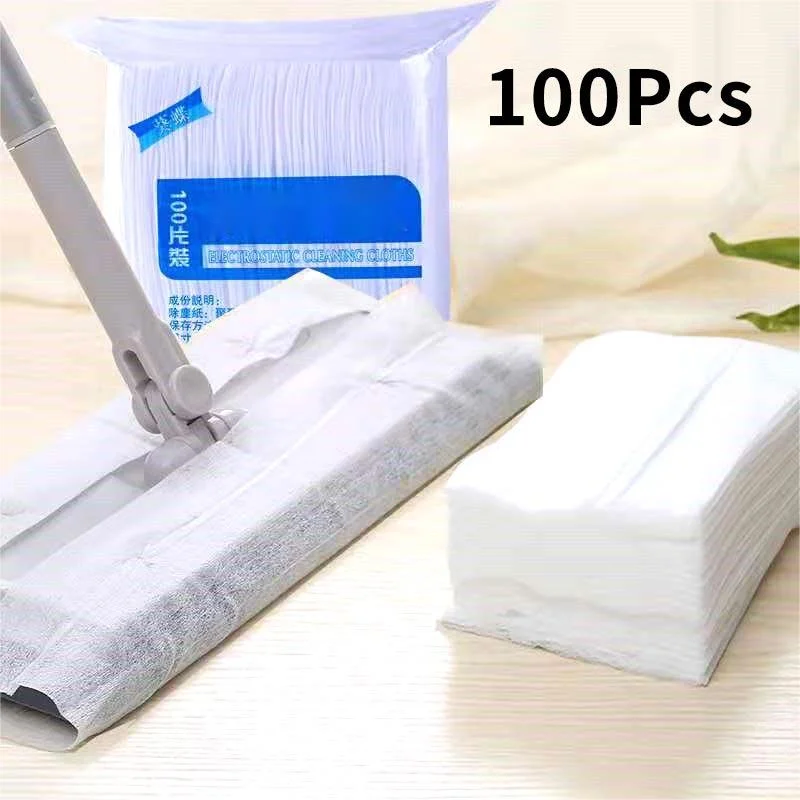 100pcs Disposable Electrostatic Dust Removal Mop Paper Home Kitchen Bathroom Cleaning Cloth Replacement Mop Head Cloth