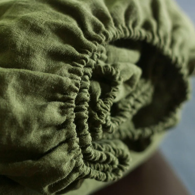 

Linen Mattress Cover Solid Color Breathable 35cm Deep Pocket Bed France Stone Washed Linen Fitted Sheet Textiles Bedding