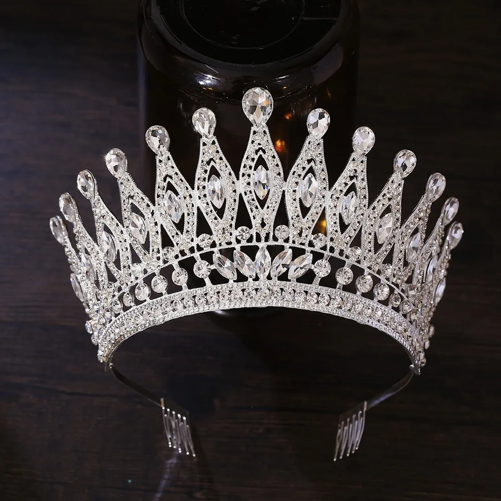 

Luxury Baroque Queen Crystal Crowns With Comb Tiaras Wedding Crown Headwear Rhinestone Crystal Princess Crown