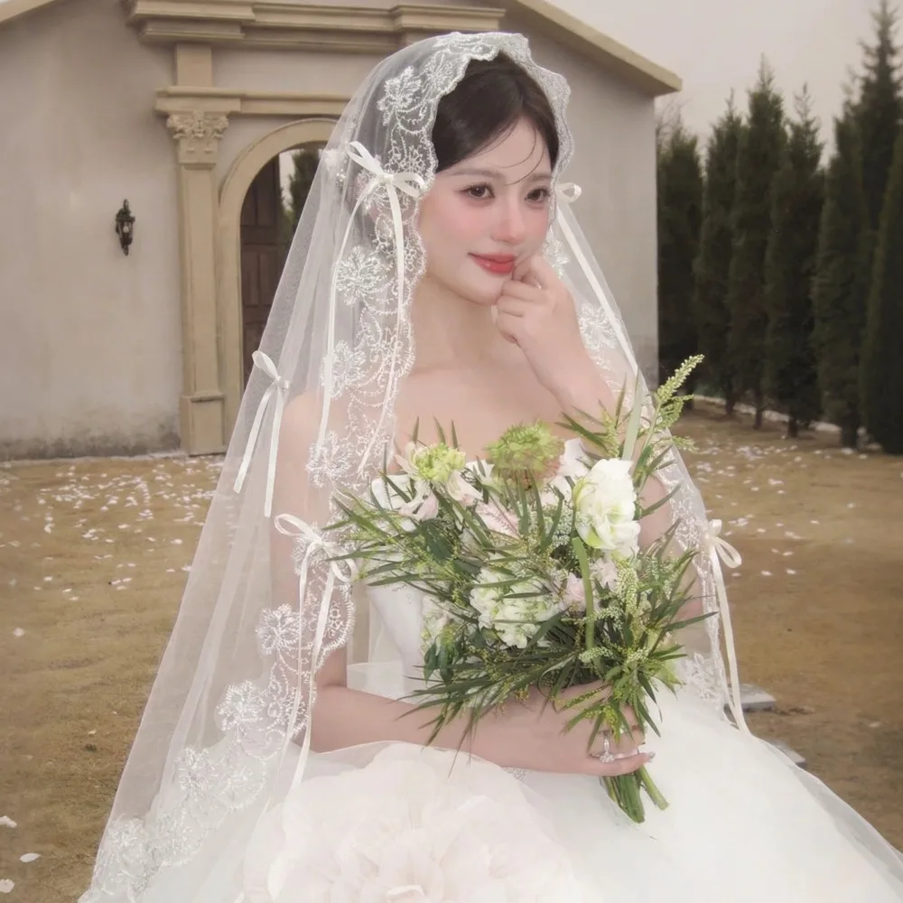 Fashion Long Bridal Veil for Women Bowknot Design with Comb Wedding Veil Retro Elegant Bridal Headpiece Wedding Ceremony