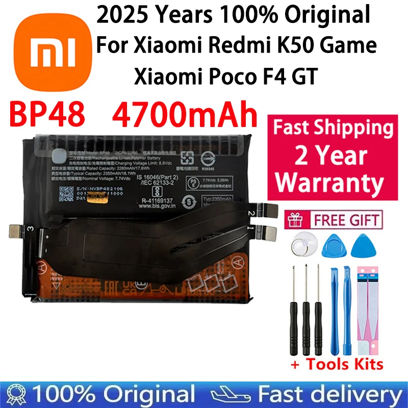 2025 년 100% 오리지널 BP48 4700mAh 배터리, 샤오미 Remi K50 Game / Poco F4 GT 휴대폰 교체 배터리, 빠른 배송