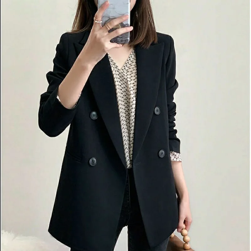 Blazer elegante con bolsillos de Color liso para mujer, ropa de otoño e invierno, Tops informales holgados para oficina, 2023