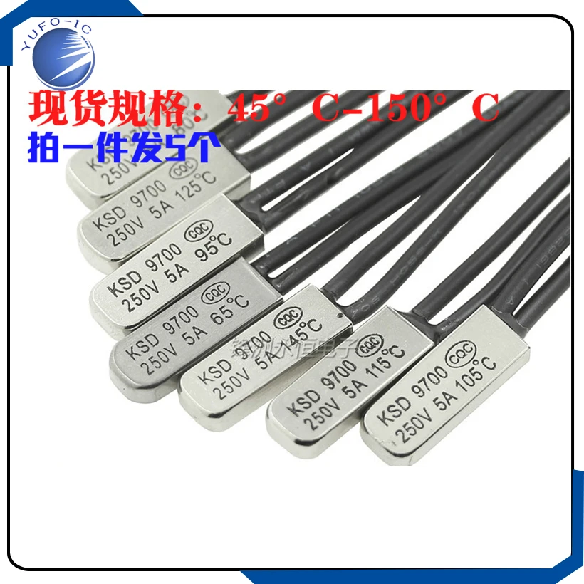 5 قطعة KSD9700 45/50/55/60/65/70/75/80/85/90/95/100/105C درجة عادة مغلقة ترموستات التبديل التحكم في درجة الحرارة 10A 250 فولت