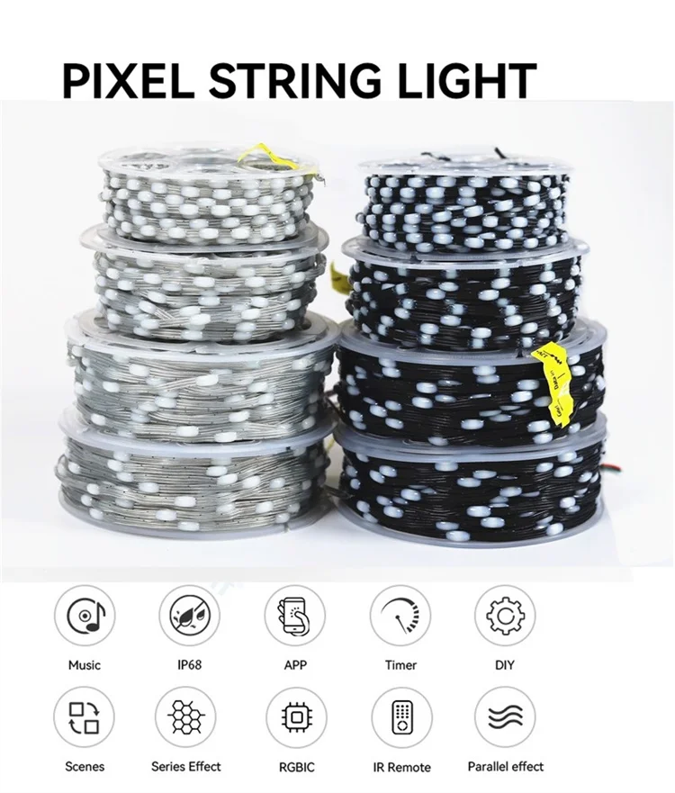 3Pin DC5V/12V 1000ct-5000ct Pixels 1.5cm or 2.5cmcm Pitch WS2811 LED Seed Pixel String Light RGB IC Addressable Full Color IP68