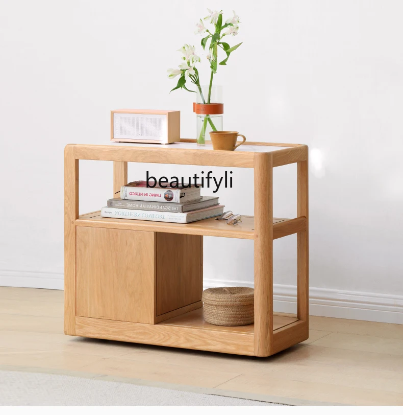 Wood Wax Oil Sofa Side Cabinet Stone Plate Side Table Log Oak Nordic Narrow Moving Edge Tea Table