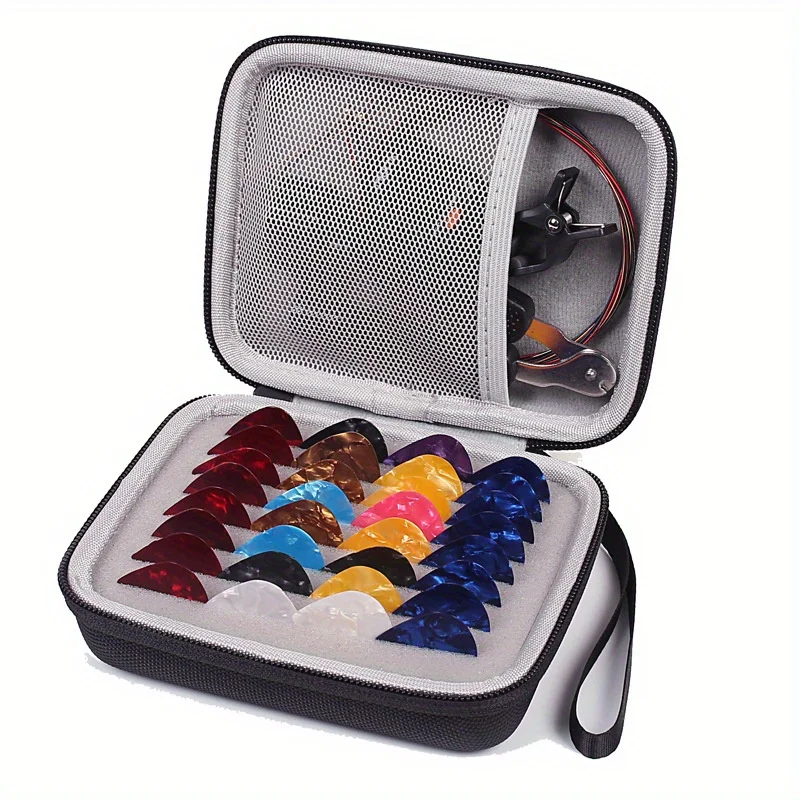 Portable Guitar Pick Holder Case Box with Pick Slot Black Yellow Guitar Capo Tuner Strings Storage Pouch Bag Guitarra Parts