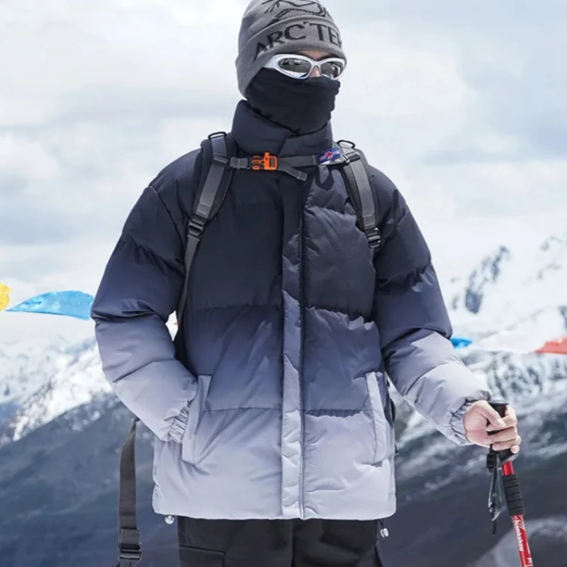 

Outdoor Gradient Color Parkas Men Winter Thickened Padded Jacket Men's Stand Collar Leisure Warm Coat Korean Fashion Outerwear