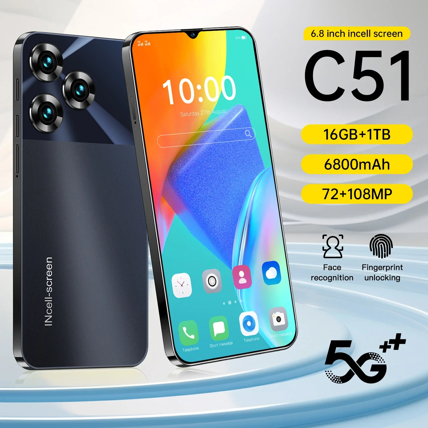 

Original Mobile Phones Deals C51 Smartphone 6.8 Inch Full Screen 4G 5G 16GB+1TB Cell Phone 6800mAh Brand 108MP New Phones Global