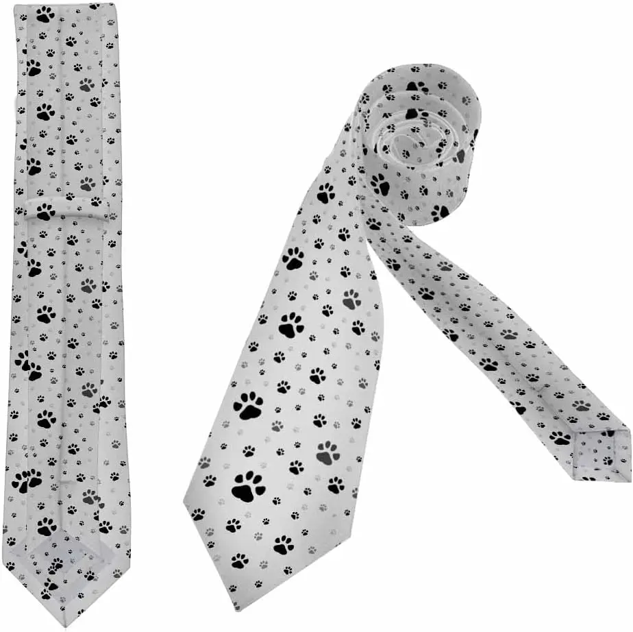 Corbata gris para hombre con estampado de pata de perro, corbata de moda para amantes de las mascotas para ocasiones informales formales