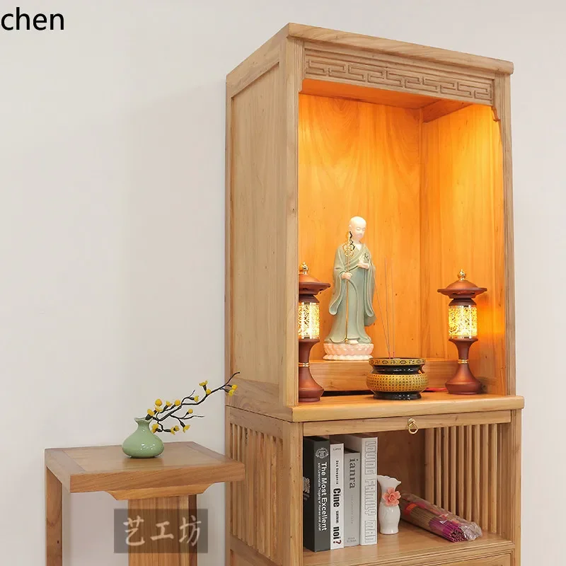 

X5-15 old elm solid wood vertical cabinet buddha niche for home god of wealth guan gong guanyin casual buddha cabinet
