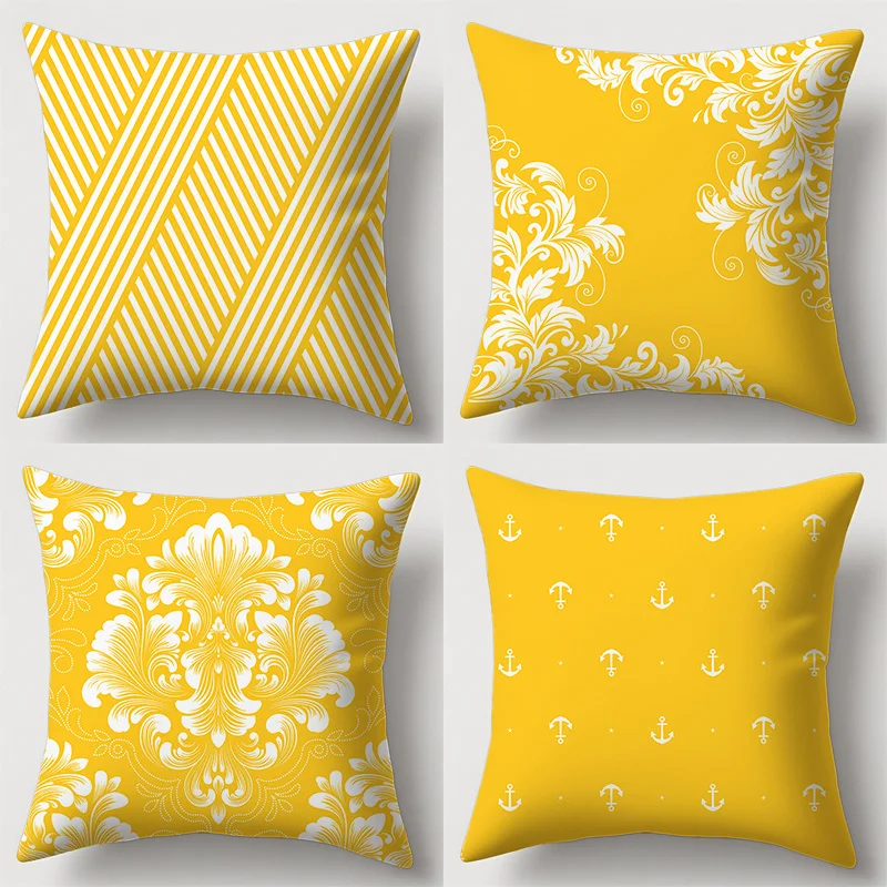Yellow Pillows with Floral Geometric Double-sided Printed pillow cover Short plush Suitable living room sofa throw cushion cover
