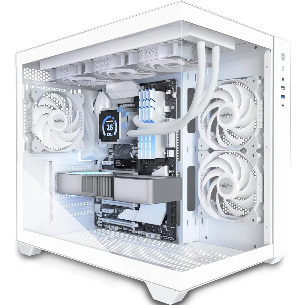 Mid Tower ATX Computer Case, 360MM RAD Support, 3 X 120mm Fans Pre-Installed, Type-C, 270° Full View Tempered Glass Gaming Case