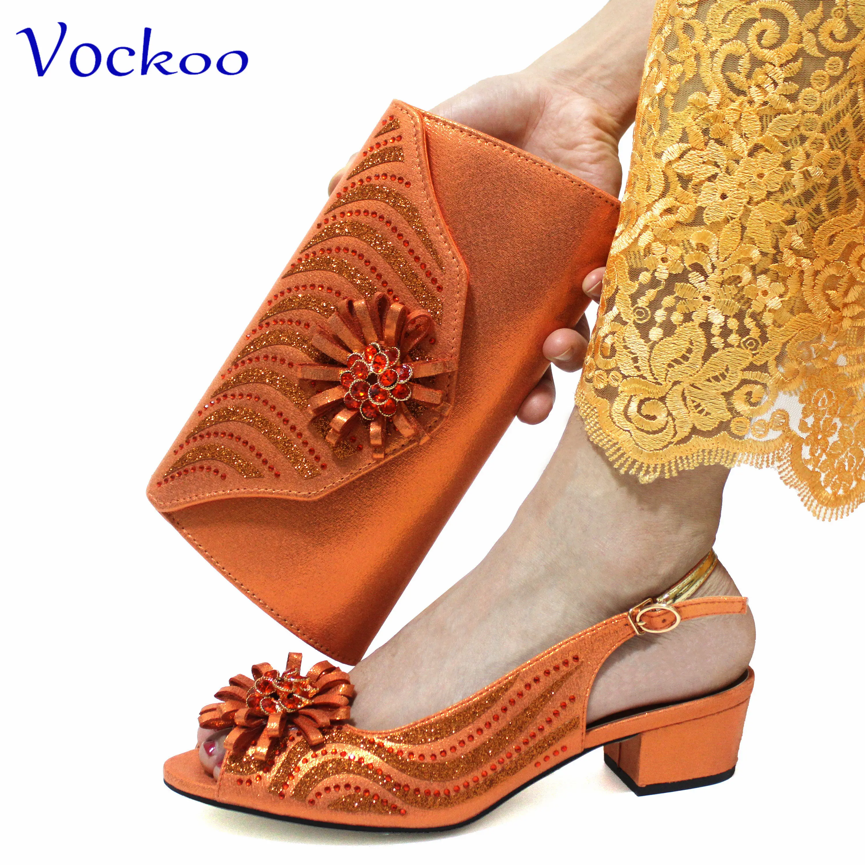 Orang New Design Fashion Italian Women Shoes Matching Bag Set Low Heel Specials Design Comfortable Heels for Wedding Party