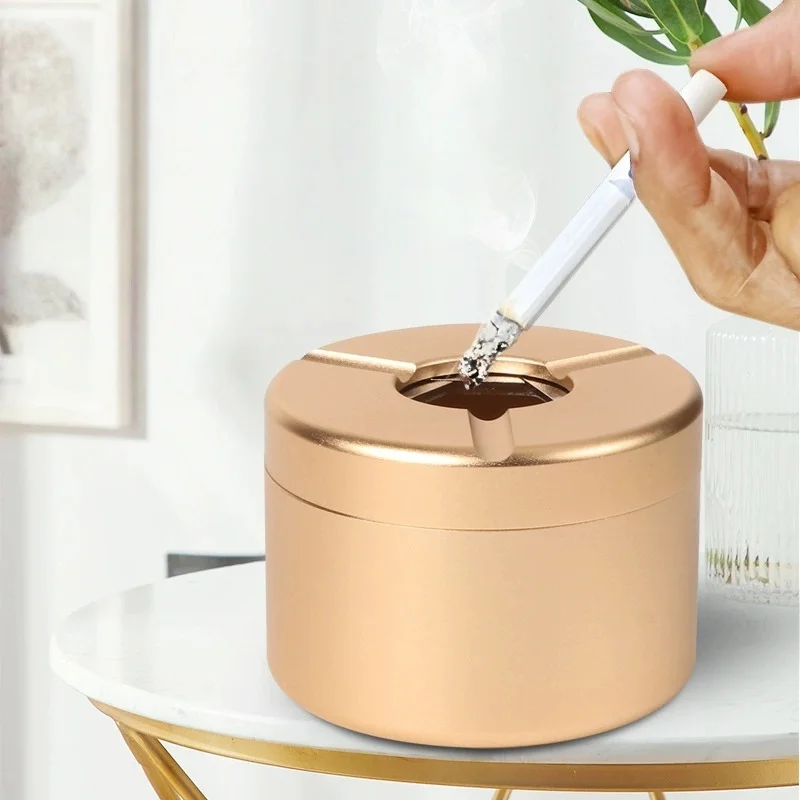 Creative Luxury Stainless Steel Ashtray Windproof Anti Ash Flying for Home Desktop Car Use