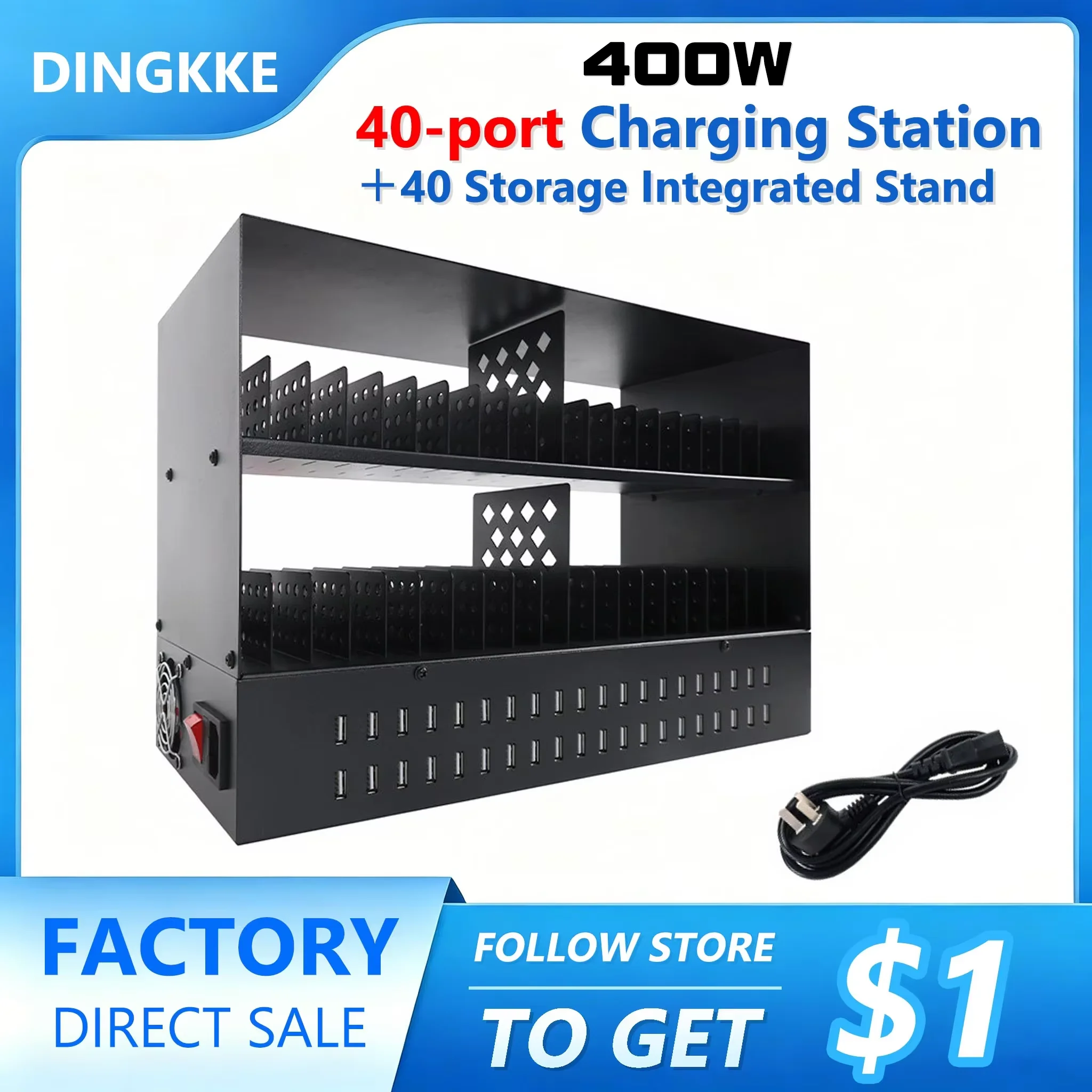 400W 40-Port USB Charger Station Desktop Mobile Phone Charging Cabinet Hub Multi-Device Holder Storage Organizer