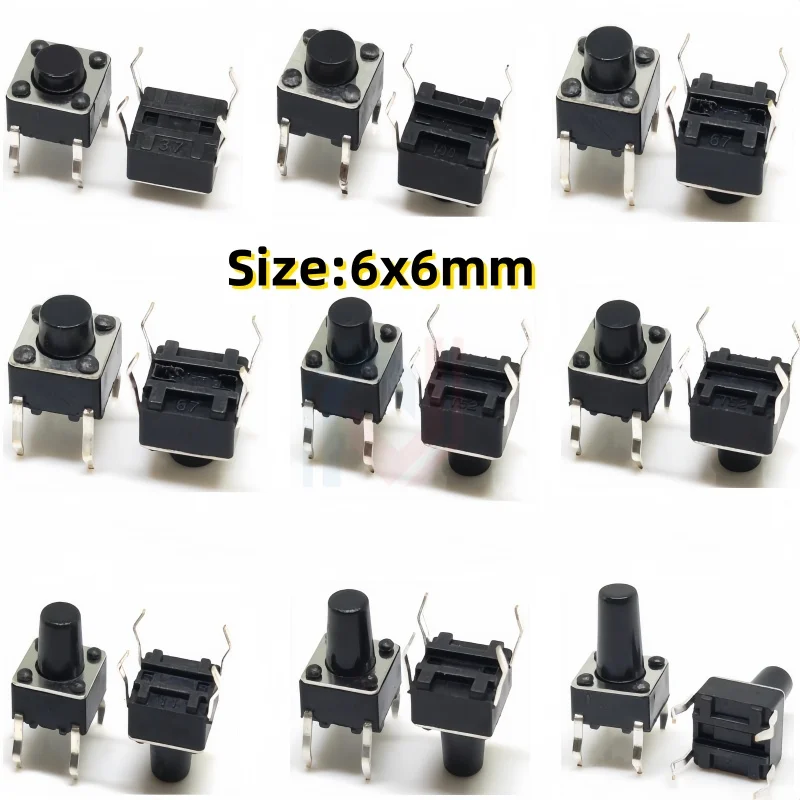 20PCS PCB Momentary Tactile Tact Mini Push Button Switch Panel DIP 4Pin Micro switch 6*6*4.3/5/6/7/8/8.5/9/10/11/12/13/14/15MM