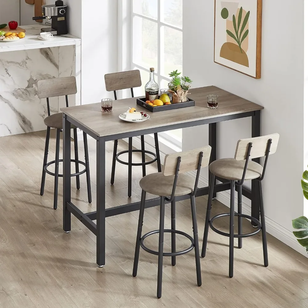 

Bar table, suitable for 4-5 piece rectangular bar and tavern dining tables and PU cushioned stools, with backrest, bar table