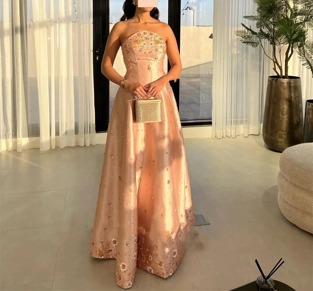 Customized Luxury Long Evening Dresses for Special Occasions Strapless Floor-Length Arabia Dubai Women Gala Prom Party Gown 2025
