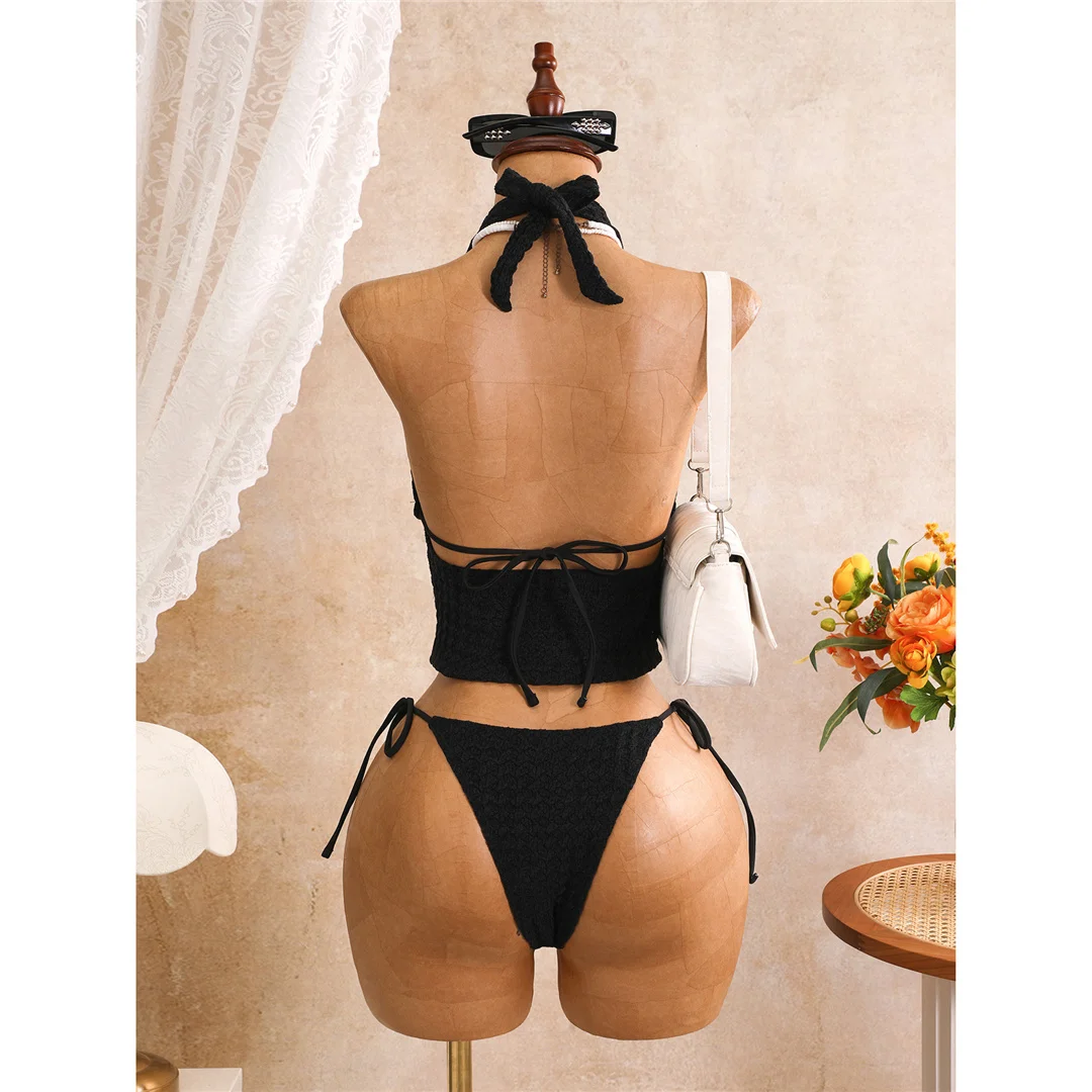 Tankini mit Schnürung, Neckholder-Bikini, Damen-Badeanzug, zweiteiliges Bikini-Set, Badeanzug mit hohem Beinausschnitt, Badebekleidung, Schwimmanzug V8340 – Detail 12
