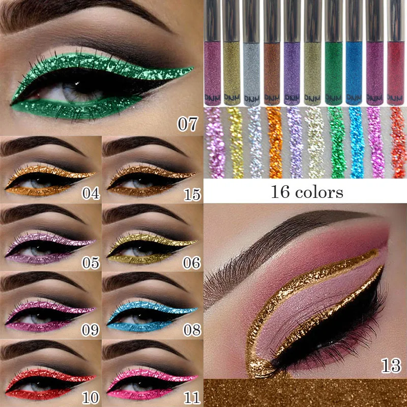 16 Farben Diamond Liquid Eyeliner Professional Silver Green Shiny Eyes Flash Langlebiger flüssiger Glitzer-Eyeliner Beauty Makeup – Detail 1