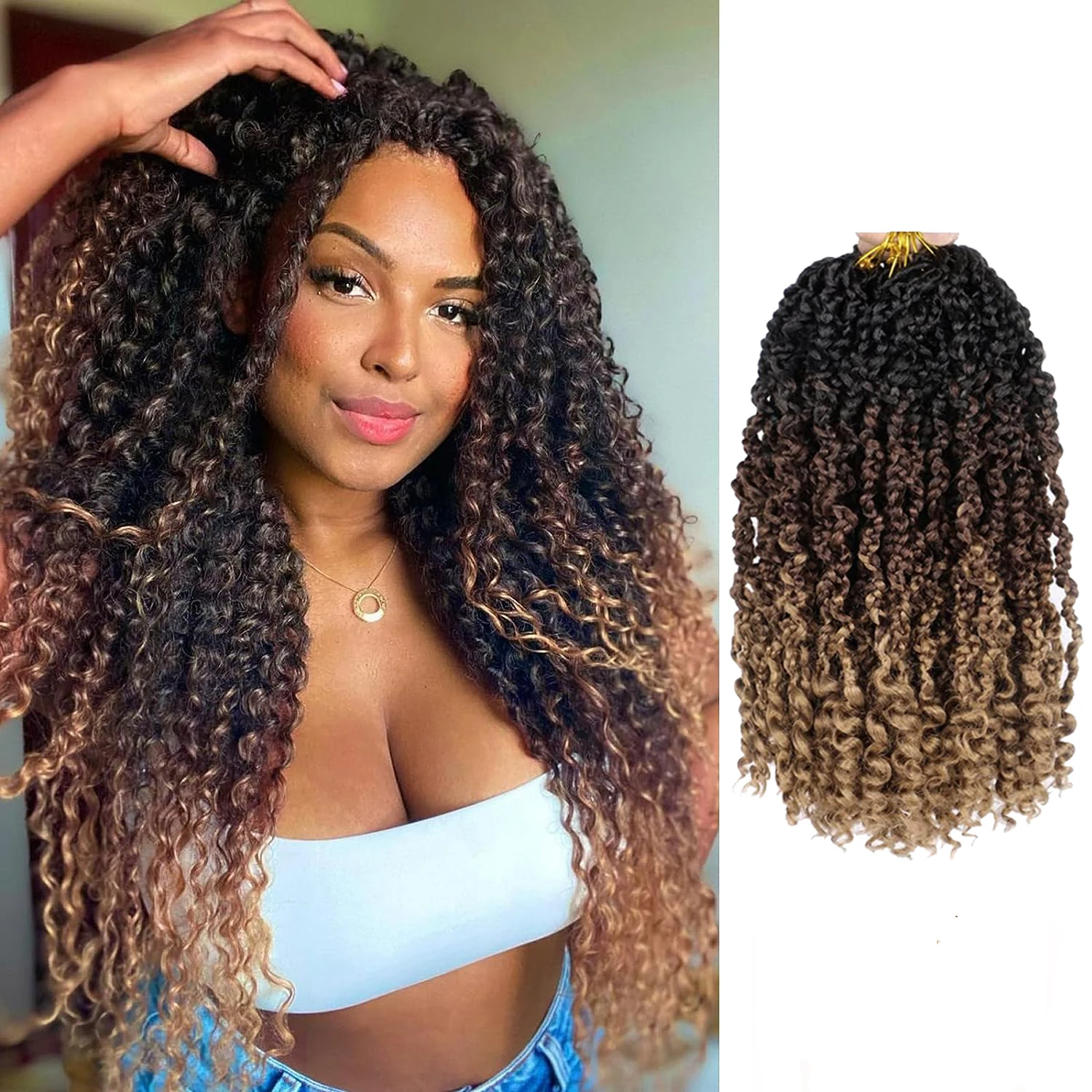 

Sambraid 14Inch Synthetic Goddess Box Braids Curly Ends Twist Crochet Hair Pre Looped Bohemian Butterfly Braiding Hair