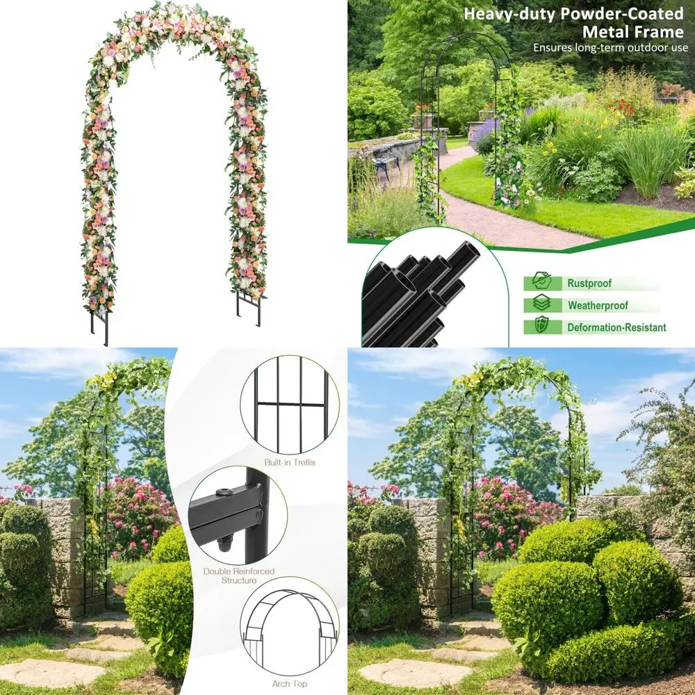 

Sturdy Steel Garden Arch for Climbing Plants and Vines, Outdoor Metal Wedding Arbor for Ceremonies and Garden Decor