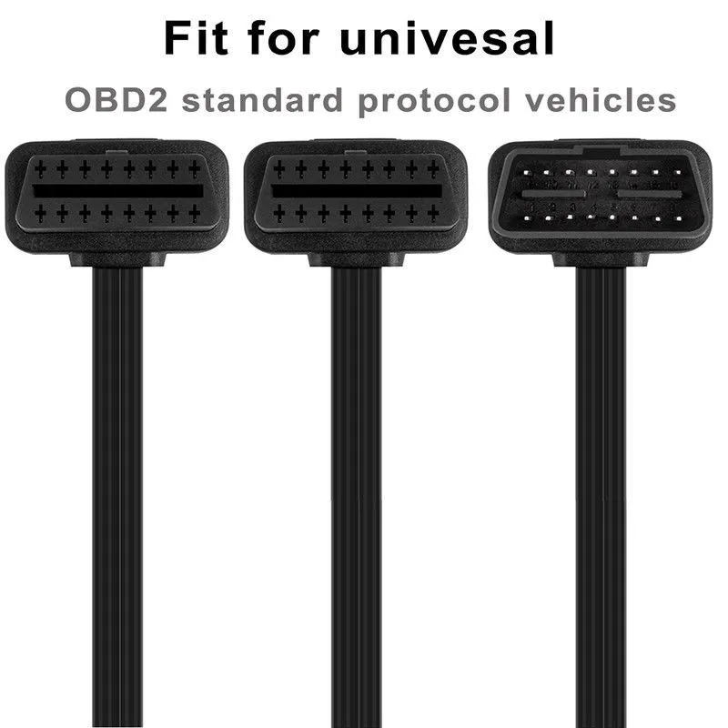 16 Pin Flat Thin Obd2 Male To Dual Female Y Splitter Elbow Extension Cable