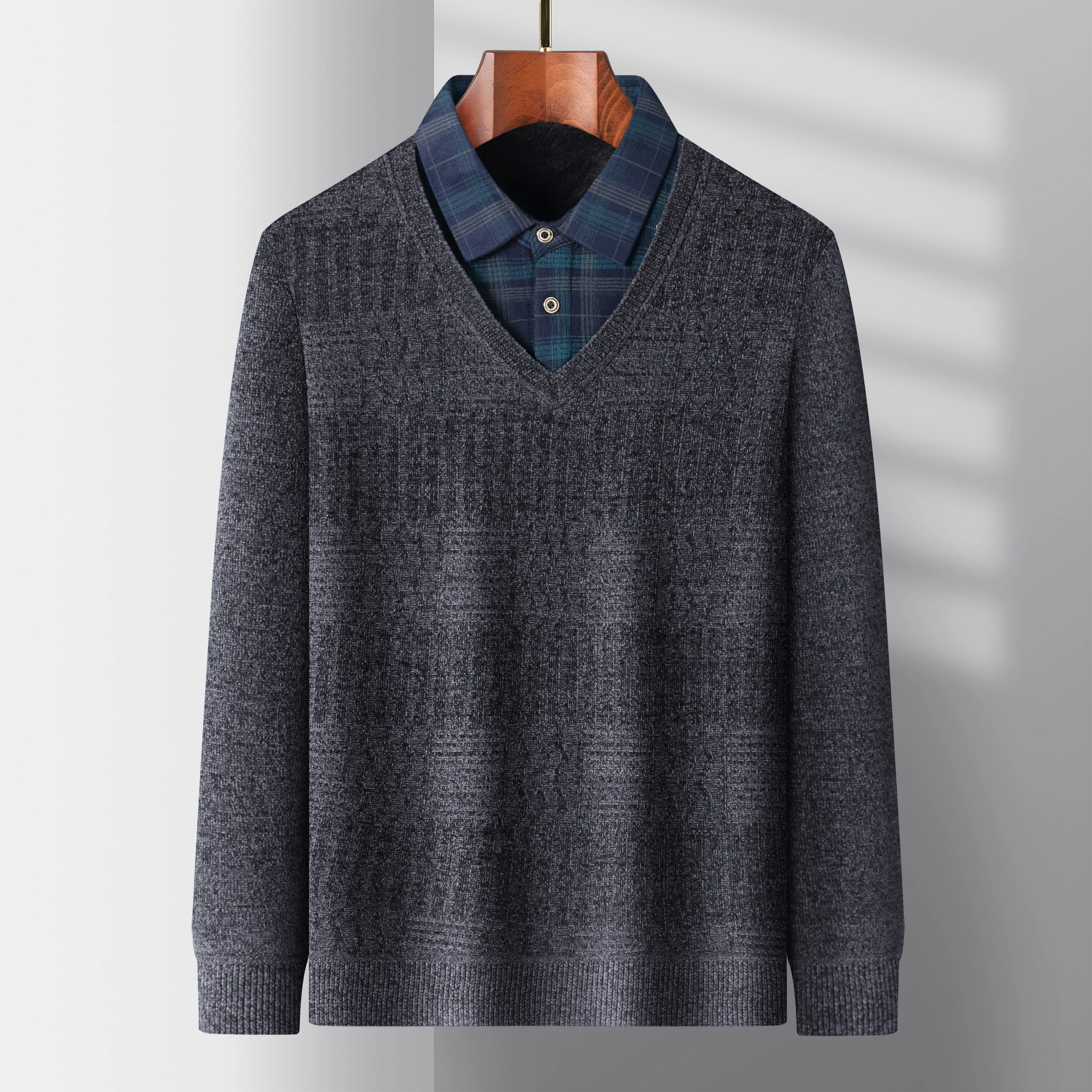 

Теплый повседневный мужской вязаный свитер с воротником-стойкой, осенне-зимний, модный, с длинными рукавами, свитер-поло