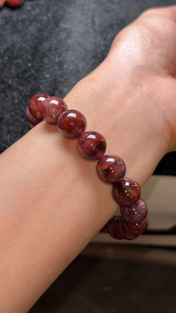 Natural Red Auralite 23 Cacoxenite Beads Eye Bracelet 11.8mm Rutilated Canada Gemstone Women Men Clear Round Beads Jewelry AAAAA