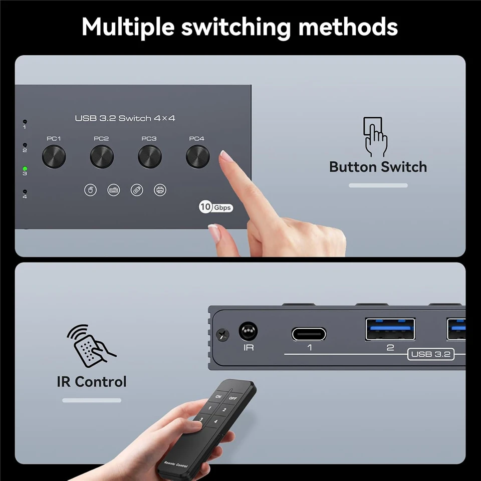 Navceker 10 Gbit/s 4 Eingänge 4 Ausgänge USB-Switch-Wahlschalter 4x4 KVM-Switcher 3.2 Hub 2 PC 4 Hosts Teilen Sie 4 USB-Geräte für Tastaturdrucker