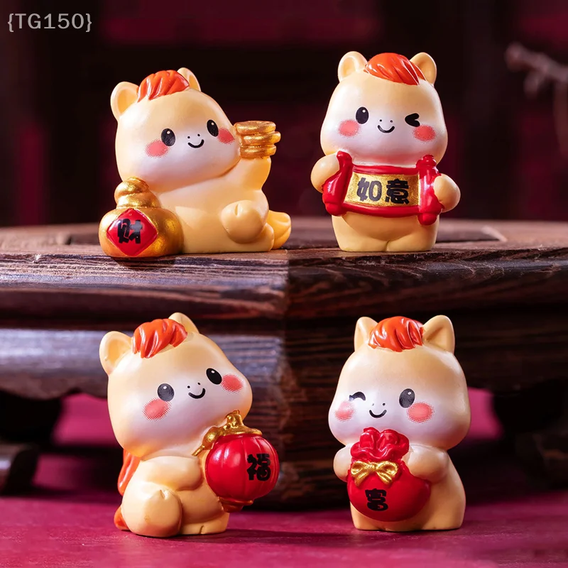 【رقم】2026 تمثال حصان محظوظ، ديكور المناظر الطبيعية الصغيرة على شكل حيوانات كرتونية لتزيين المنزل والمكتب للعام الجديد