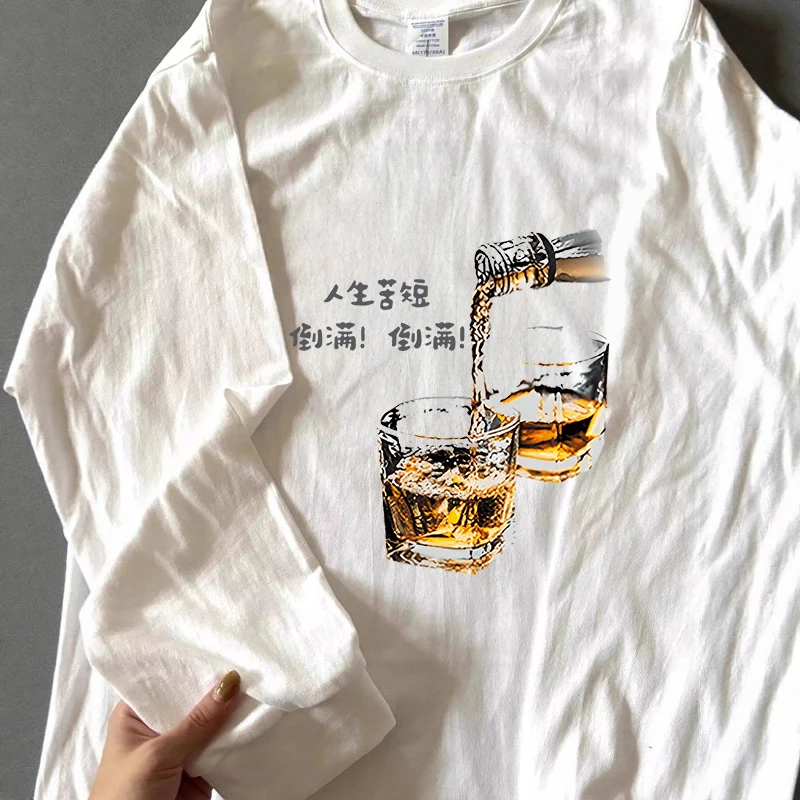 

Pure Cotton Crew Ne T-irt Printed Loose Fit Large Size Heavyweight American Sle Inner Wear Top for Men Autumn Long Sve